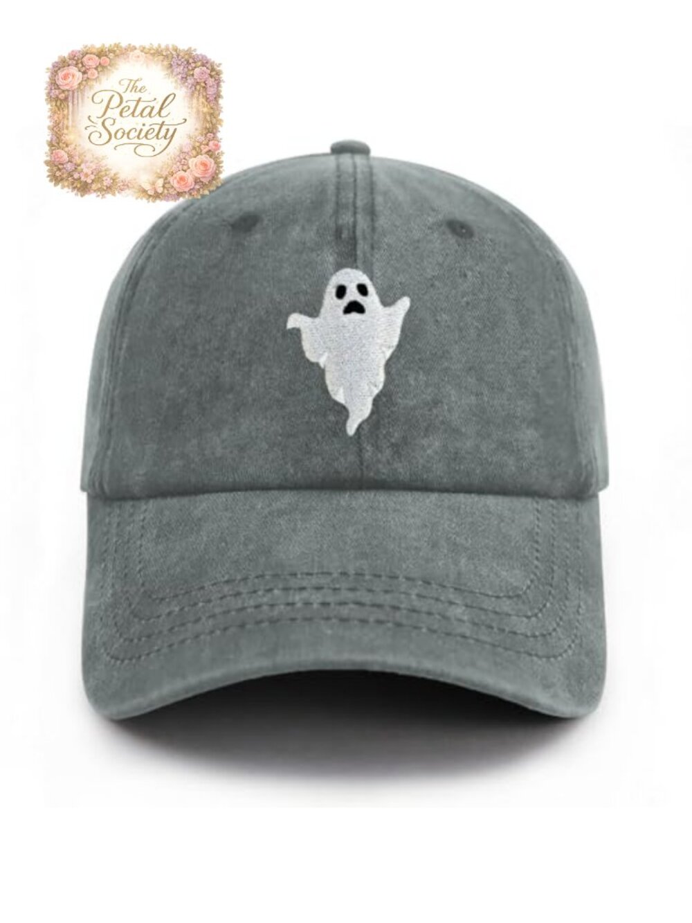 Embroidered Ghost Halloween Baseball Cap Adjustable Cotton Spooky Hat